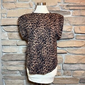Good American Leopard Print Strong Shoulder Tank Top‎ Size 2 Brown Modal Blend